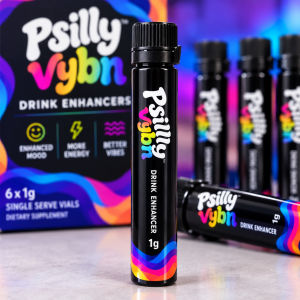 Psilly 1g drink enhancer vials close-up