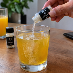 Mixing a Psilly 1g vial into a drink