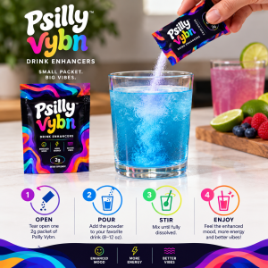 Mixing Psilly Vybn Drink Enhancers 2g into a drink